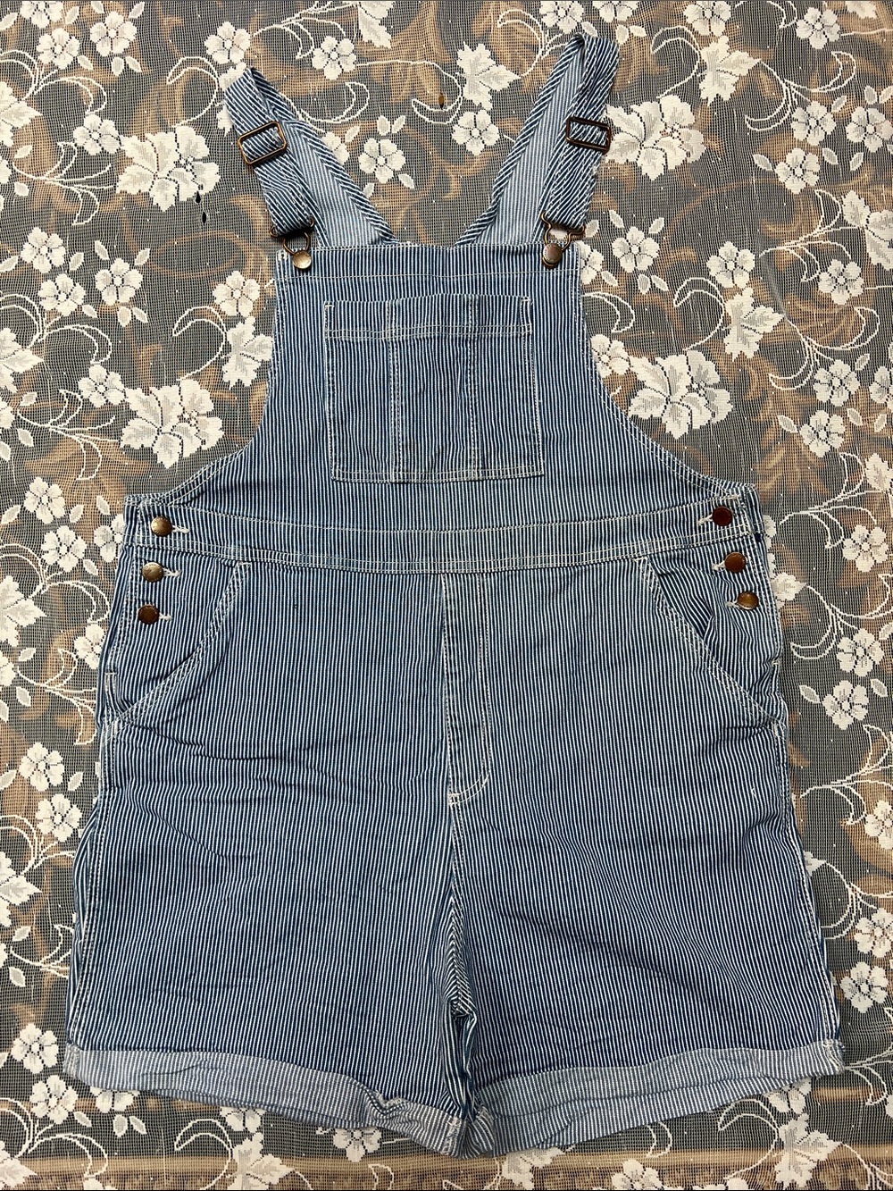 Universal Thread Blue Pinstripe Denim Short Overalls